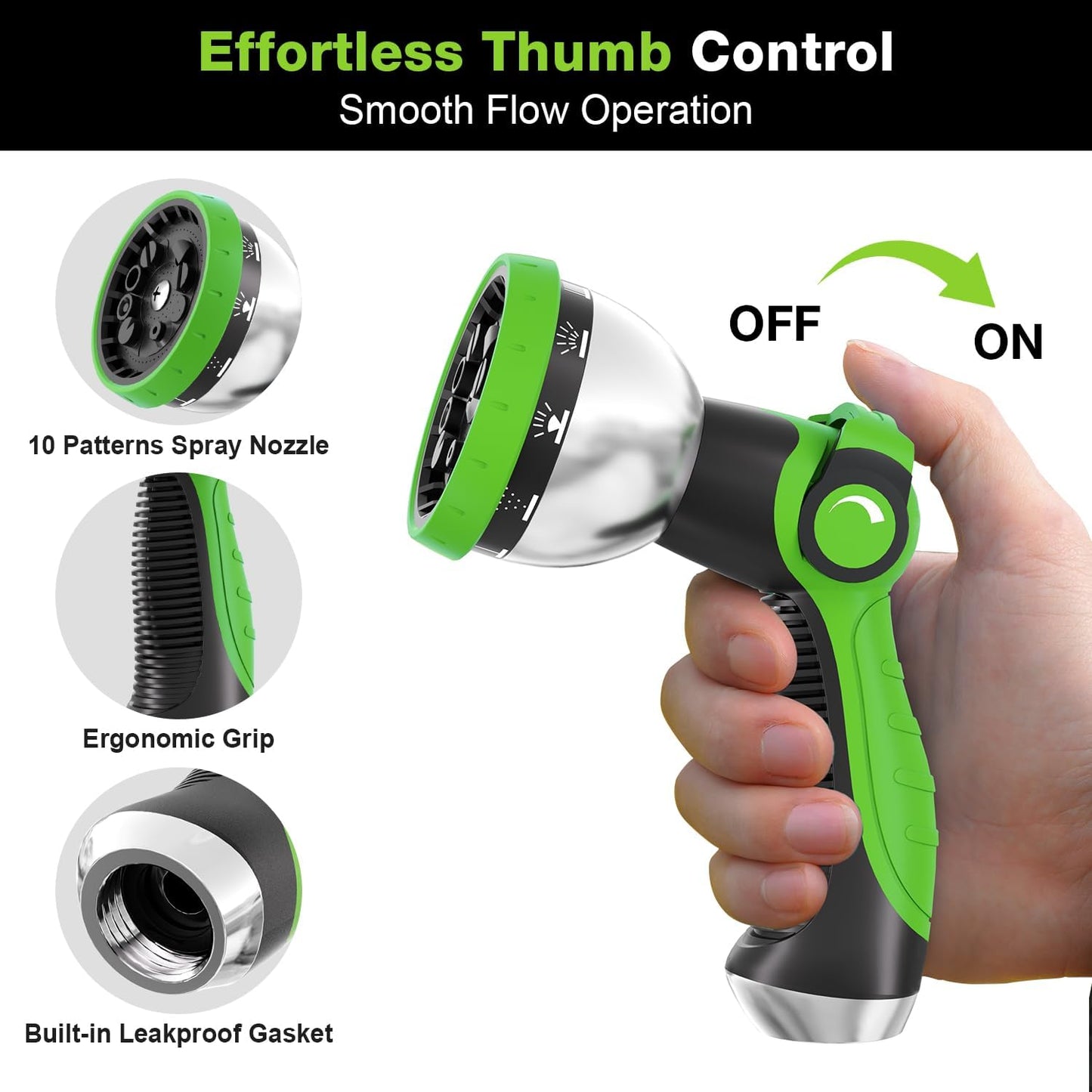 Besiter Garden Hose Nozzle Sprayer: 2 Pack 10 Watering Patterns Spray Nozzles Heavy Duty Metal Hose Head Hose Attachment, Thumb Control On Off Valve