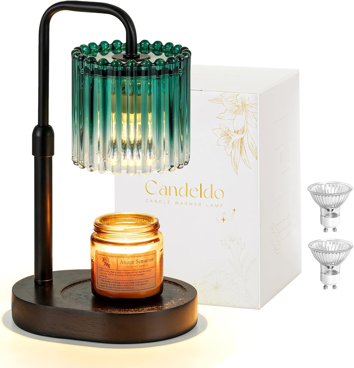 Candeldo Candle Warmer Lamp with Timer: Black Wax Melt Warmer | Height Adjustable, Dimmable, with 2 Bulbs, Modern Farmhouse Decor for Home, Bedroom, Gifts for Women, Birthday, Housewarming