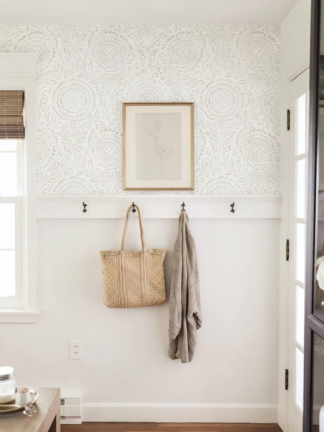 Ismoon Peel and Stick Wallpaper Boho Beige Contact Paper Neutral Floral Wall Paper Textured Self Adhesive Removable Wallpaper for Bedroom Kitchen Renter Friendly Vinyl 17.3" x 78.7"