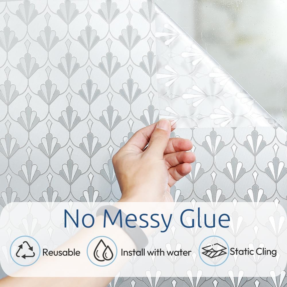 rabbitgoo Privacy Window Film Non Adhesive Frosted Glass Sun Blocking Self Static Cling Decorative for Home Kitchen Living Room, Removable and Reusable, 17.5 X 78.7 inches