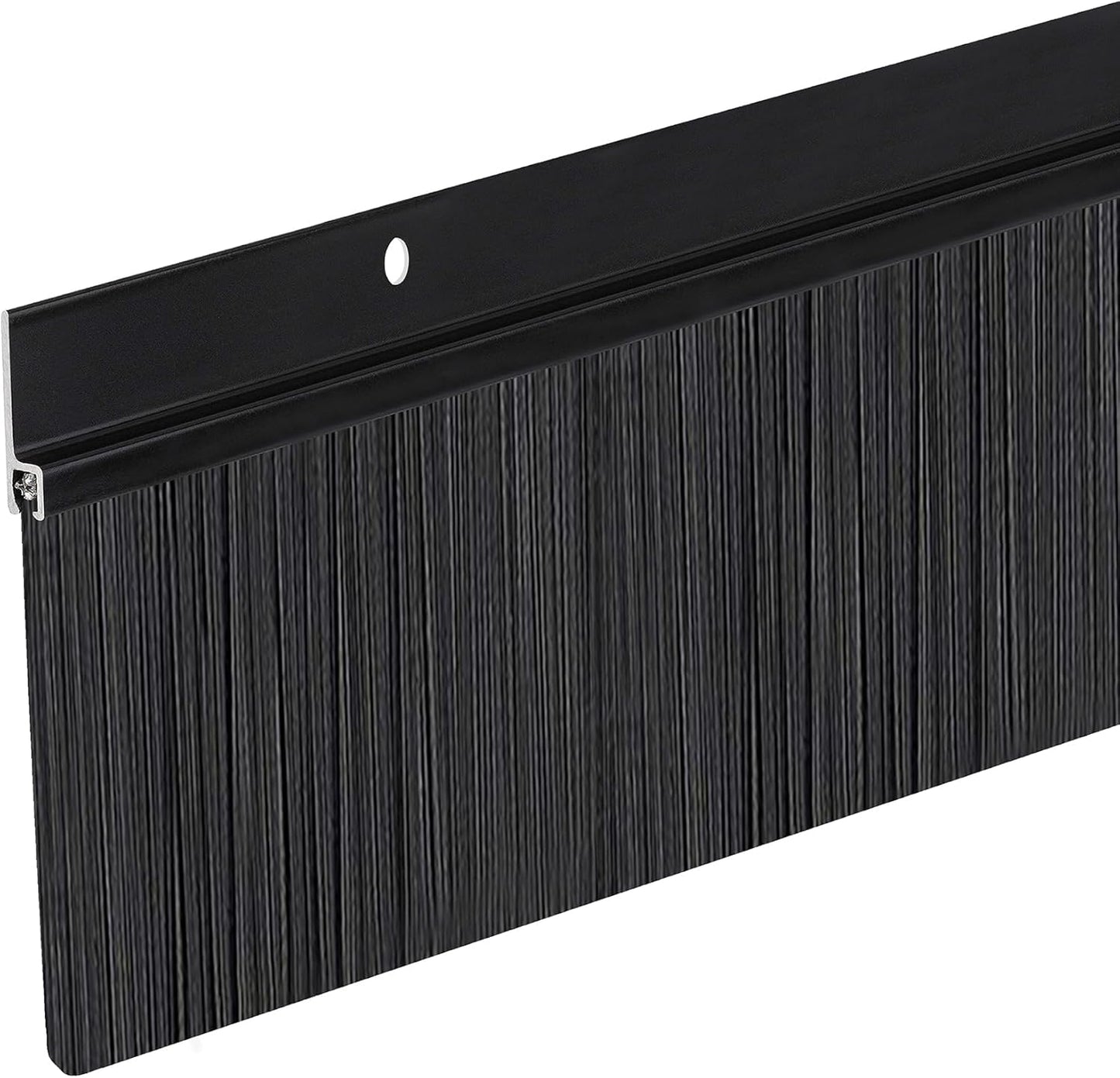 Heavy Duty Brush Door Sweep | Aluminum Holder with 3" Extra-Long Polypropylene Bristles | Weather Stripping Door Bottom Seal for Large Gaps – Exterior & Interior Doors (Black, 48")