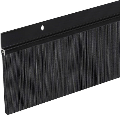 Heavy Duty Brush Door Sweep | Aluminum Holder with 3" Extra-Long Polypropylene Bristles | Weather Stripping Door Bottom Seal for Large Gaps – Exterior & Interior Doors (Black, 48")