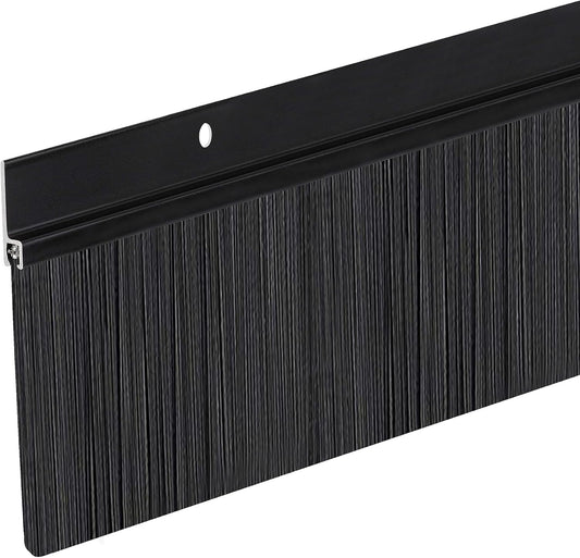 Heavy Duty Brush Door Sweep | Aluminum Holder with 3" Extra-Long Polypropylene Bristles | Weather Stripping Door Bottom Seal for Large Gaps – Exterior & Interior Doors (Black, 48")