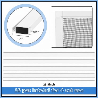 Yaocom 4 Pack Window Screen Kit 3/4 x 5/16 Inch Aluminum Frame with Corners, Spline, Springs, Pull Tabs, Screen Mesh and Screen Rolling Tool 32'' x 32''