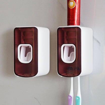 2 Slot Toothbrush Holder and Toothpaste Dispenser Wall Mounted, Automatic Toothpaste Squeezer, 2 in 1 Tooth Brush Toothpaste Organizer for Shower (Grey)