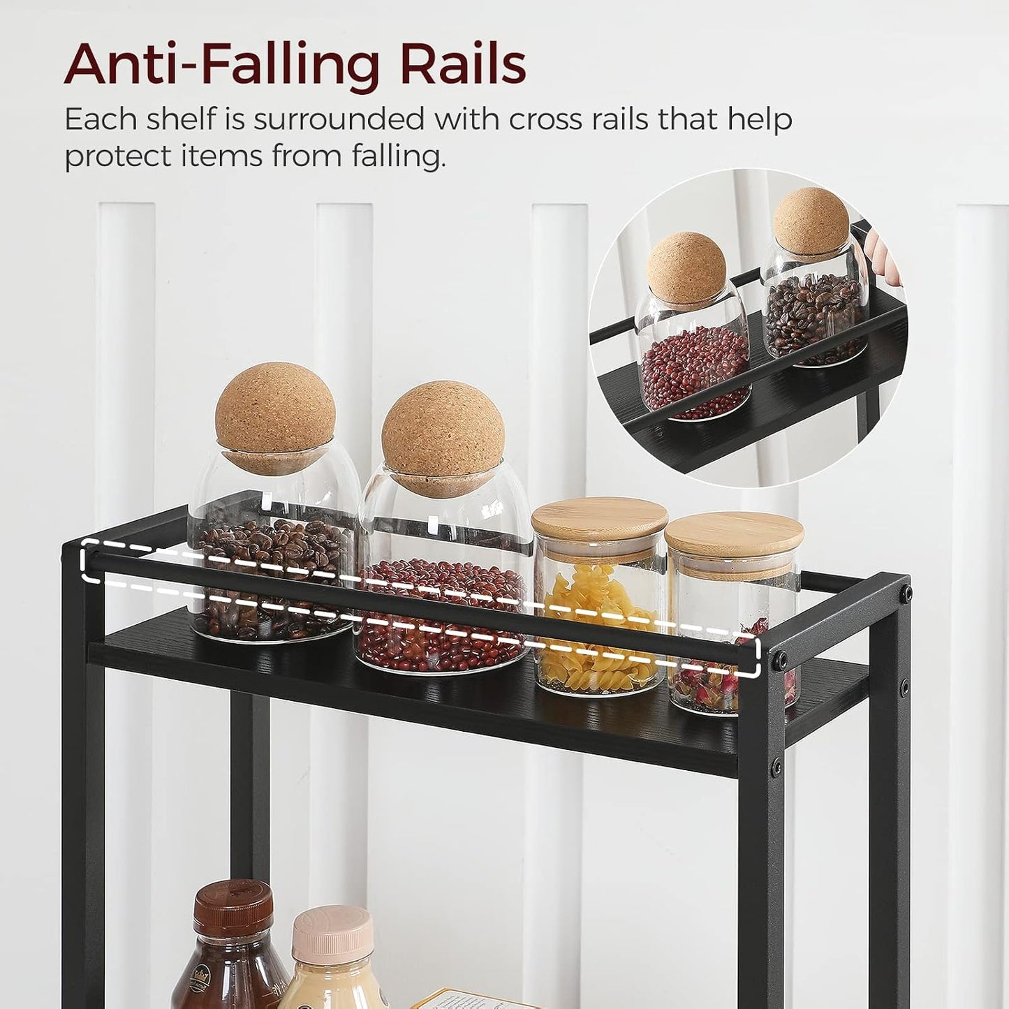 MAHANCRIS Slim Rolling Cart, Mobile Kitchen Cart on Wheels, Narrow Storage Cart for Small Space, Small Bar Cart, for Bathroom, Laundry, Living Room, Black RCHB1501