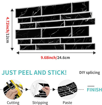 Vinyl Grey Black Tiles backsplash Wallpaper Peel and Stick,Waterproof Tile Decals for Kitchen Bathroom Restaurant Apartment Wall Renovation or Decor(25 Pcs 9.68 * 4.53 inch)