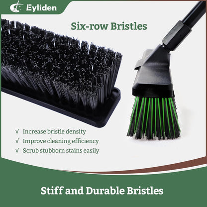 Eyliden 18" Push Broom for Deck Driveway Patio Garage, Black | Heavy-Duty Stiff Bristles Sweeper with 66" Adjustable Handle | Outdoor Concrete Sidewalk Yard Snow Cleaning Tool