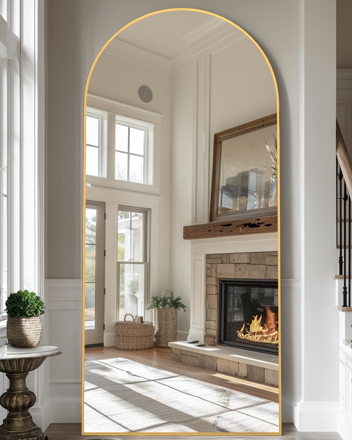 Full Length Mirror with Stand, 71"x28" Arched Full Body Large Stand Up Aluminum Frame Floor Standing Mirror, Freestanding Hanging Leaning Mounted for Bedroom Living Room Entryway Gold