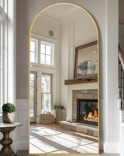Full Length Mirror with Stand, 71"x28" Arched Full Body Large Stand Up Aluminum Frame Floor Standing Mirror, Freestanding Hanging Leaning Mounted for Bedroom Living Room Entryway Gold