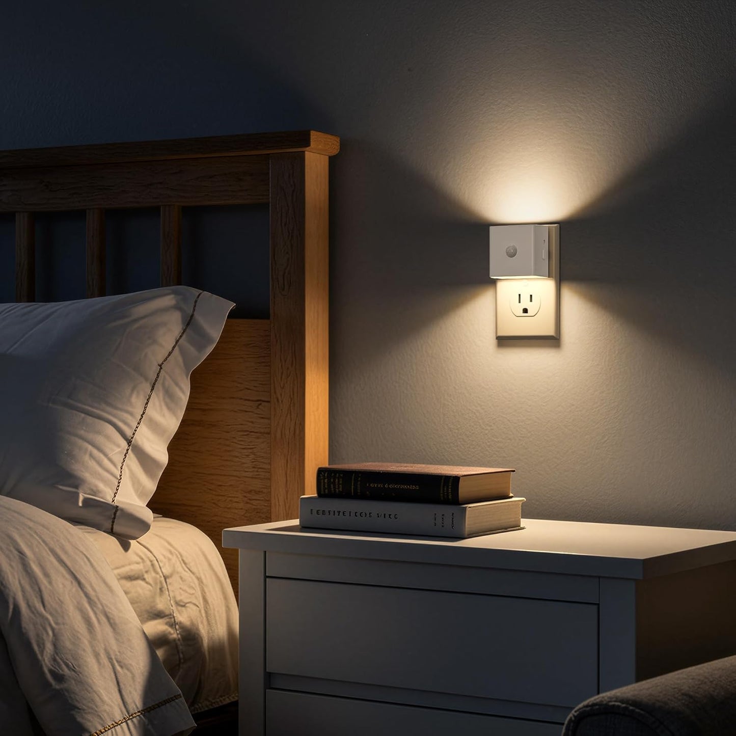 DORESshop LED Motion Sensor Night Light [2 Pack], Plug in Night Light, Dusk to Dawn Night Light Motion Sensor, 3 Level Brightness Adjustable Night Lights for Adults, Bedroom, Bathroom, Hallway, 3000K