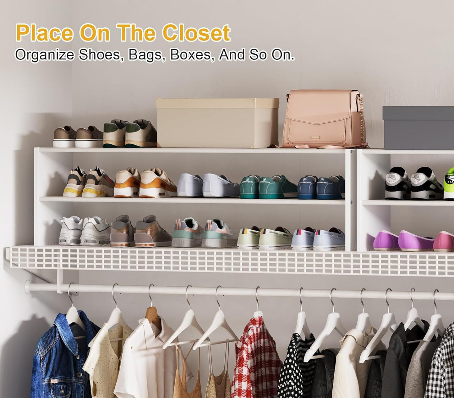 Cidaziya 2 Tier Small White Shoe Rack for Closet, Stackable Shoe Shelf Organizer for 9-12 Pairs of Shoes, Portable Wood and Cloth Structure, Small Shoe Storage Organizer, Size 28.5"* 11" * 13"