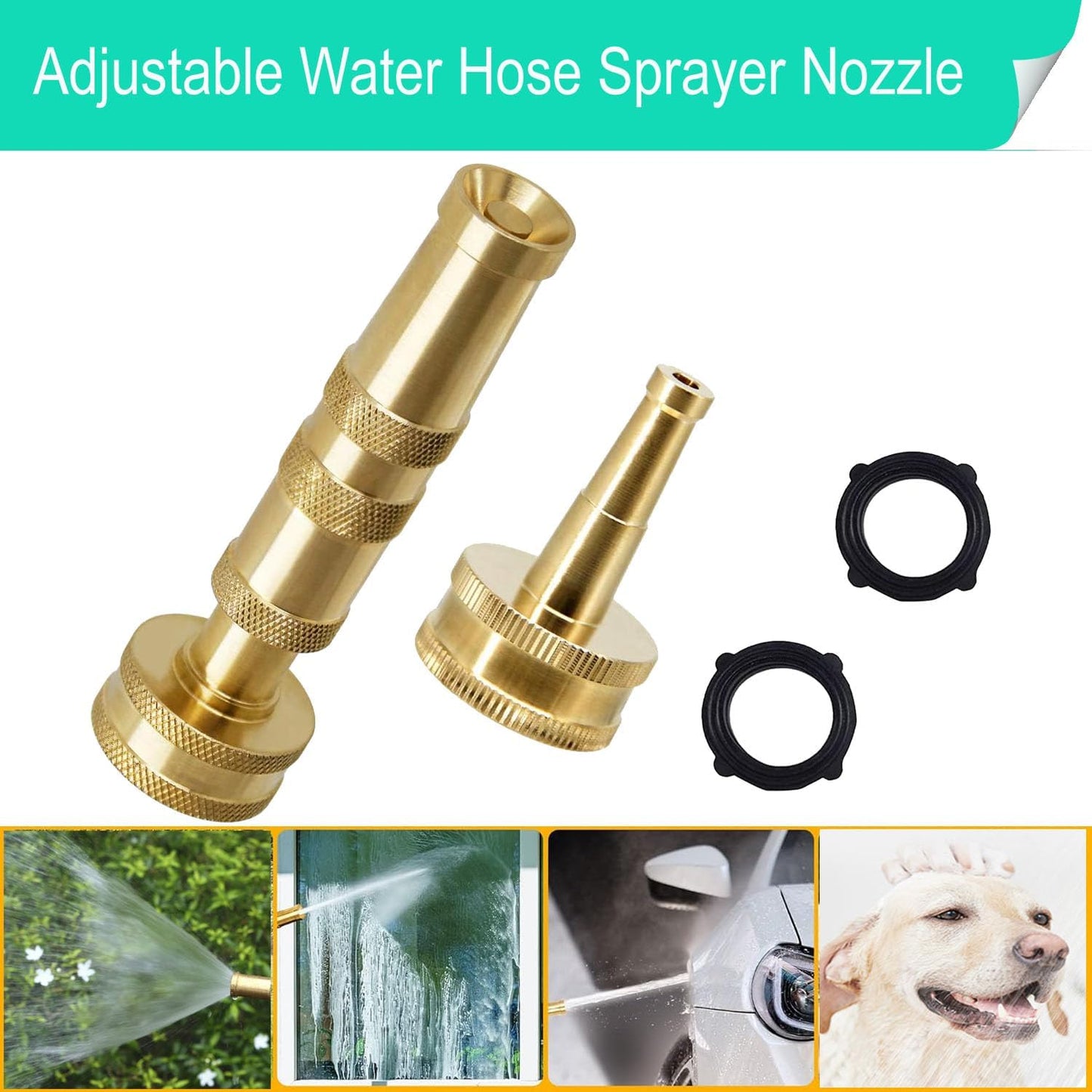 Garden Hose Nozzle, CM CUMIZON Solid Brass Heavy Duty Adjustable Twist Hose Nozzle, High Pressure Water Hose Sprayer Nozzle, 2 Pack | Heavy Duty, Adjustable Twist, High Pressure Water Sprayer