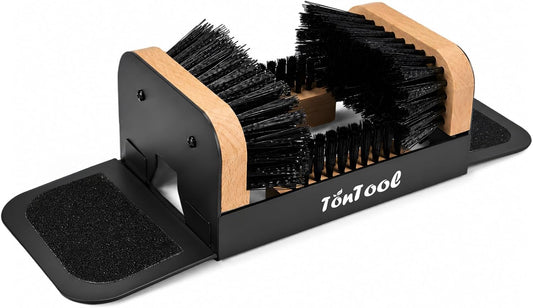 Boot Brush Scraper Outdoor Heavy Duty Boot Cleaner Brush Outdoor with Natural Stiff Bristles Boot Scrapers with Brushes Outdoor Steel Frame Non-Slip Base Foldable Side Wings Wall Mount or Freestanding