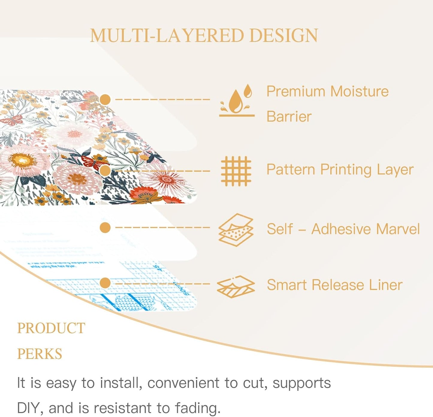 Dimoon 17.3''x78.7'' Peel and Stick Wallpaper Floral Cute Contact Paper Vintage Village Country Cottage Wallpaper Farmhouse Yellow Beige Renter Friendly Geometry Waterproof Embossed Kitchen Bedroom
