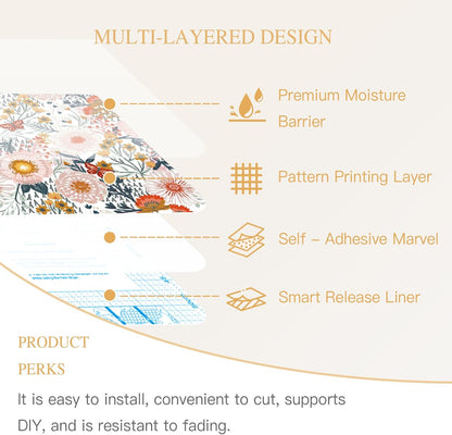 Dimoon 17.3''x78.7'' Peel and Stick Wallpaper Floral Cute Contact Paper Vintage Village Country Cottage Wallpaper Farmhouse Yellow Beige Renter Friendly Geometry Waterproof Embossed Kitchen Bedroom