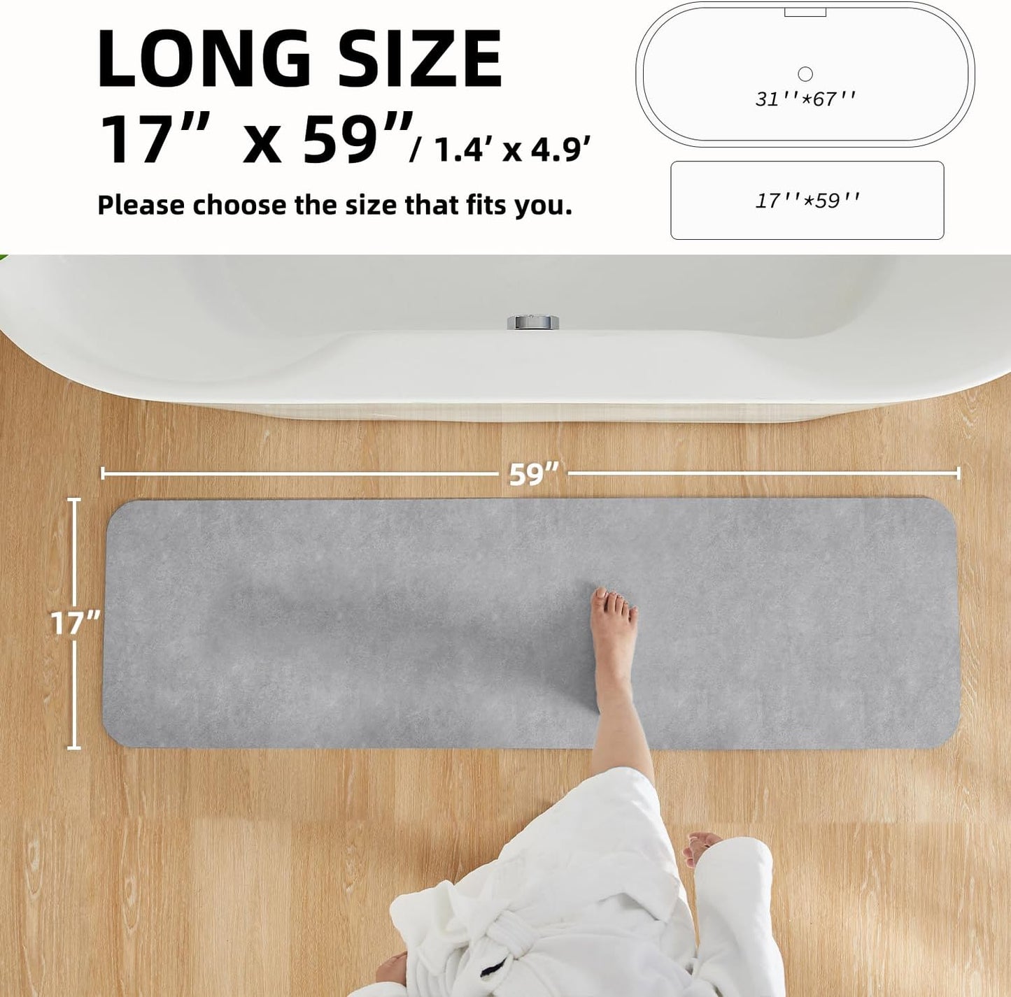 TYUU Bath Mat, Bathroom Rugs Non Slip Washable Thin Absorbent Quick Dry Bath Mat Fits Under Door Bathroom Floor Mat Perfect for Bath, Shower, or Sink 16"x24" Dark Grey