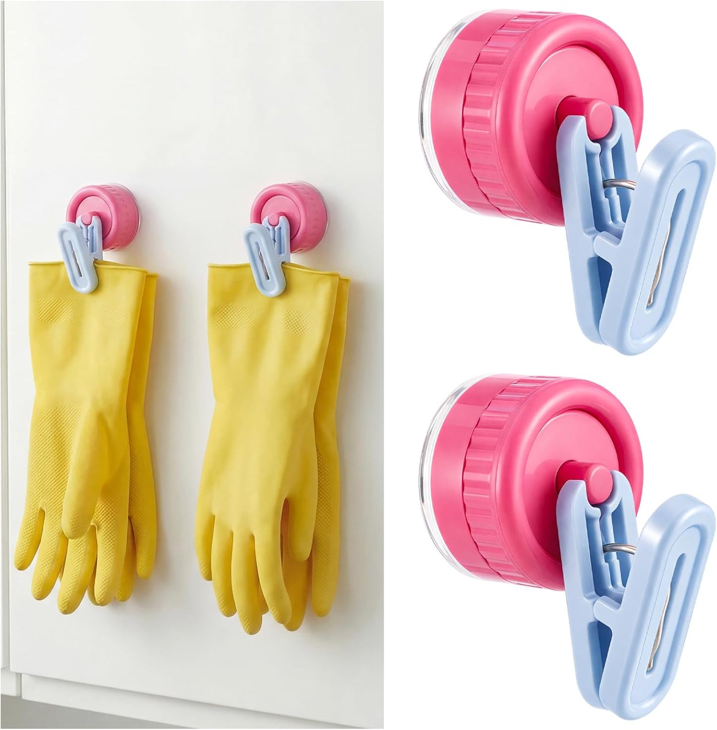 Geelin Dish Glove Clip with Suction Cup Easy Install Removable Transparent Plastic Wall Mounted Hook for Kitchen Use Space-Saving Washable Design for Dish Gloves Towels(2 Pcs)