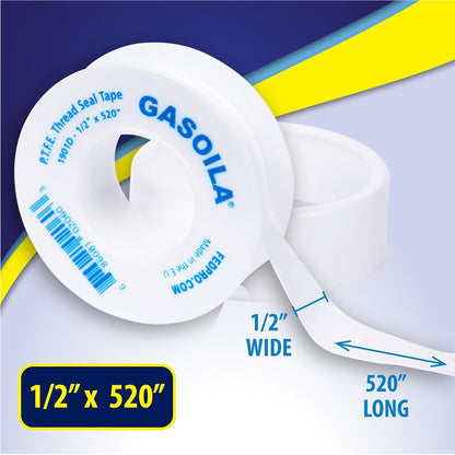Gasoila PTFE Thread Seal Tape – Professional-Grade, 3/4 Inch x 520 Inch, Low-Density Thread Tape for Plumbing and Water Pipes – Leak-Proof Seal, Non-Toxic