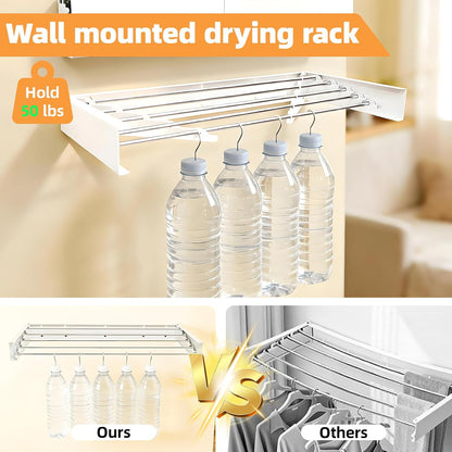 Wall Mounted Clothes Drying Rack 32", Collapsible Space Saving Laundry Drying Rack with 50 lb Capacity, Laundry Room Organization for Clothes, Foldable, 5 Rods, White