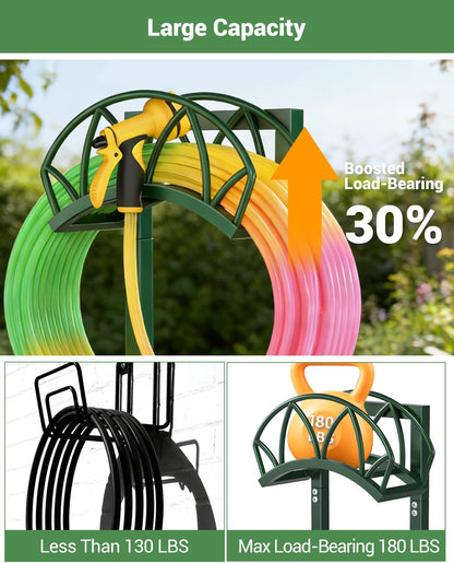 HZE Garden Hose Holder, Freestanding Water Hose Reel Stand for Outside, Heavy Duty Detachable Metal Storage Rack Holds 160 FT for Yard Lawn Farm, Black