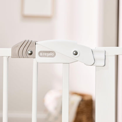 Regalo Safety 29-38.5" Baby Gate for Doorways & Bottom of Stairs, Pressure Mounted Baby Gate with Door for Babies, Toddlers & Pets, Tested & Safe for 30 Years, American Designed, American Owned, White