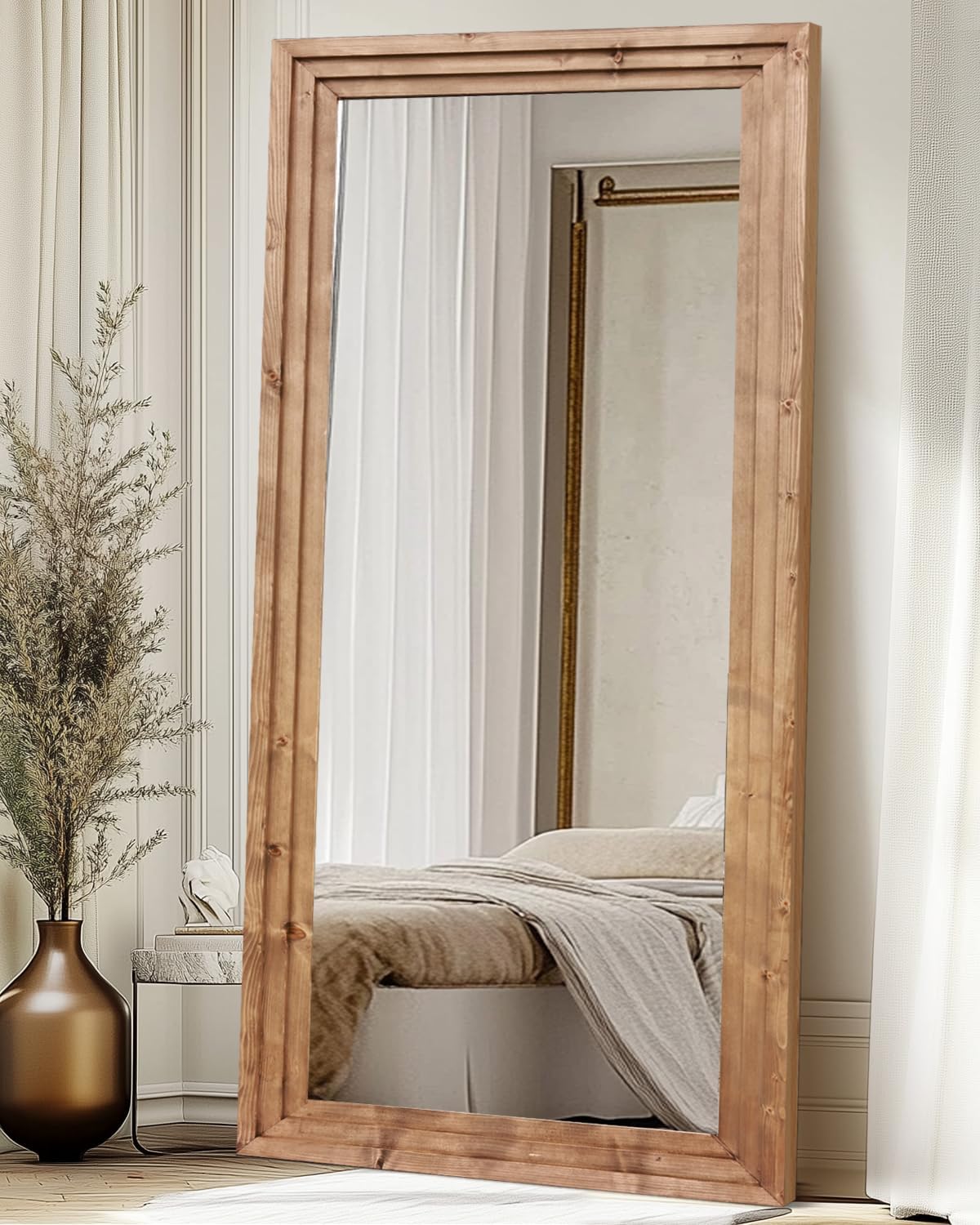 Full Length Mirror 65"x22" with Stand Solid Wood Frame Floor Large Mirror for Living Room, Bedroom Hanging Standing or Leaning Wall-Mounted, New Black