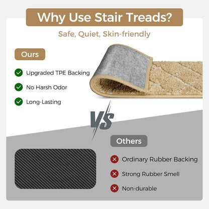sarben Non Slip Stair Treads for Wooden Steps 15PCS - 8"x30" Indoor Safety Carpet, Edging Mats with TPE Adhesive Backing, Pet and Elderly Friendly Stair Rugs (Taupe) - Colors B