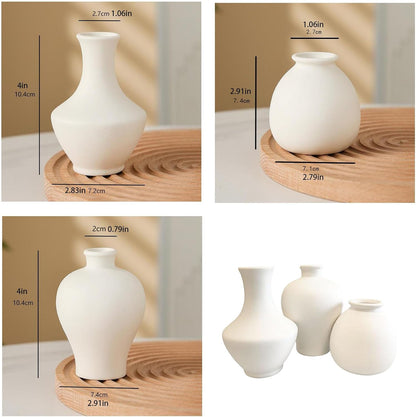 Daittin 3-Piece Ceramic Bud Vases Set - Small White Matte Vases for Dried Flowers, Decorative Mini Vases for Home Decor, Tabletop, Shelf, Office & Bedroom, Ideal for Housewarmings & Gift-Giving