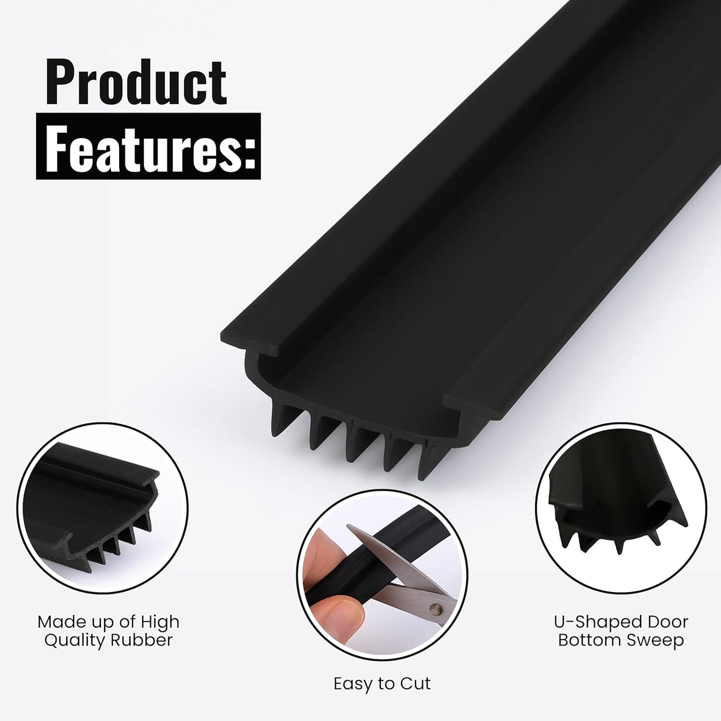 KC Hardware U-Shaped Rubber Door Bottom Sweep | Weather Stripping Seal for Exterior Front Doors | Under Door Seal | Black - 48 Inch - Pack of 1