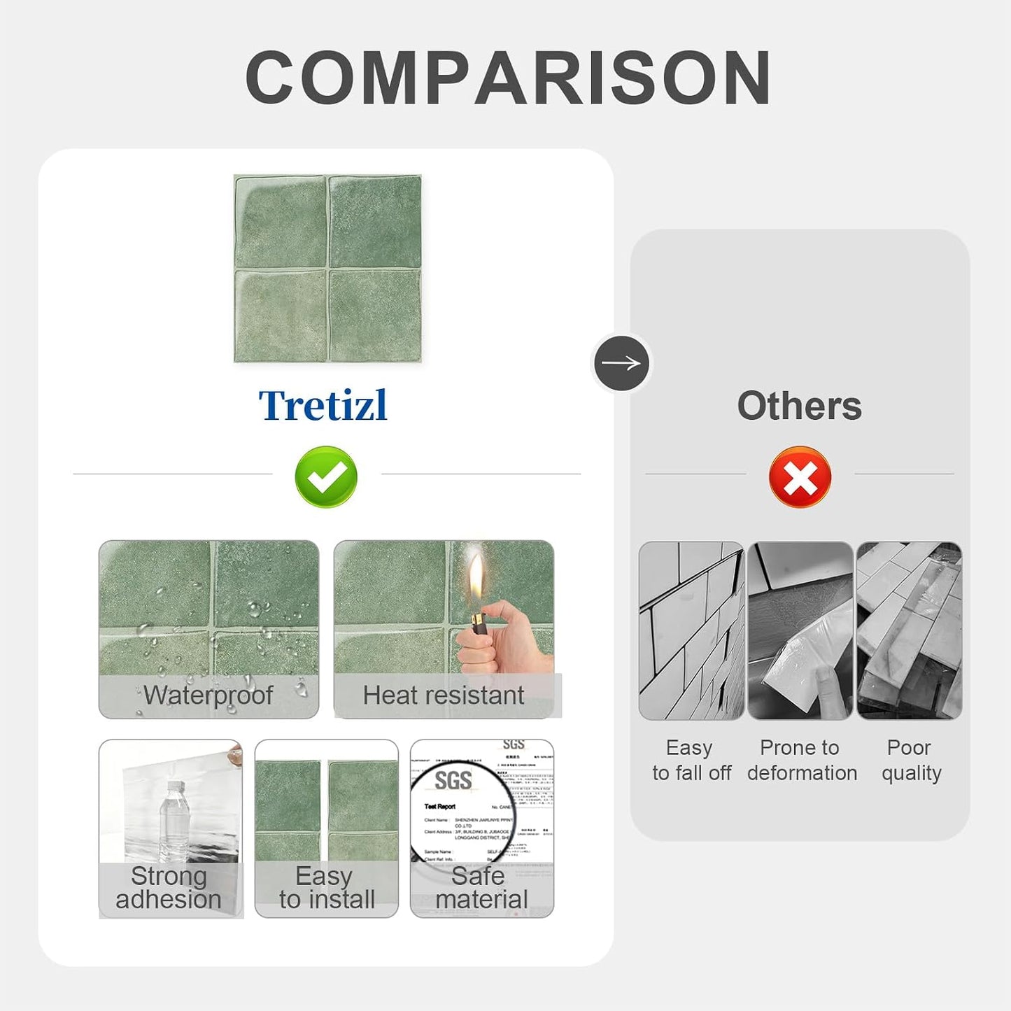 10 Sheets Thicker Design Peel and Stick Backsplash, 3D Self Adhesive Peel and Stick Wall Tile Backsplash for Kitchen, Bathroom, 12"x12", Light Green
