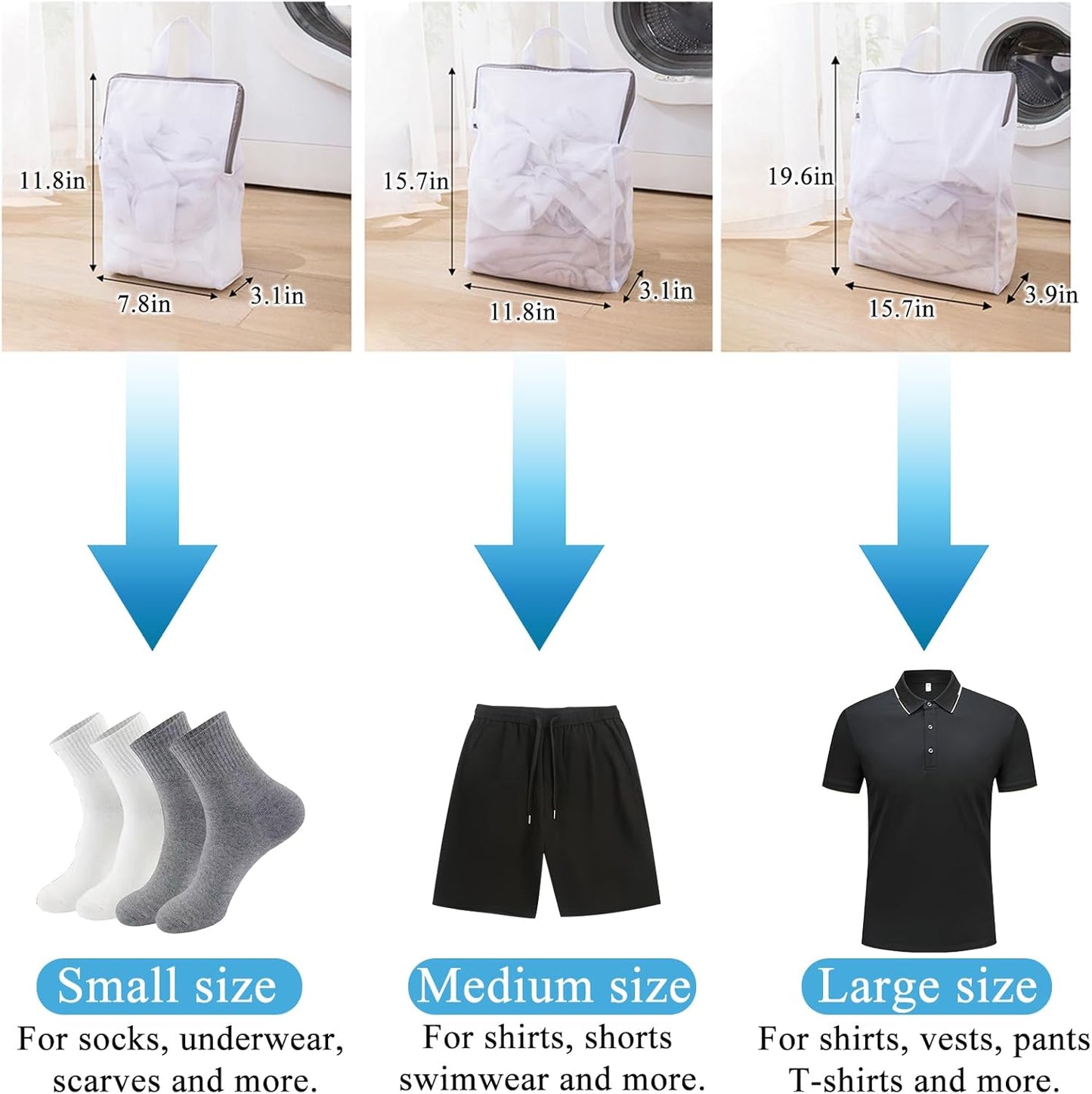 Mesh Laundry Bags for Delicates Reusable Durable Laundry Mesh Wash Bags Large Laundry Travel Bags for College Dorms Apartments Travel Storage Organizer Bag (3Pcs)