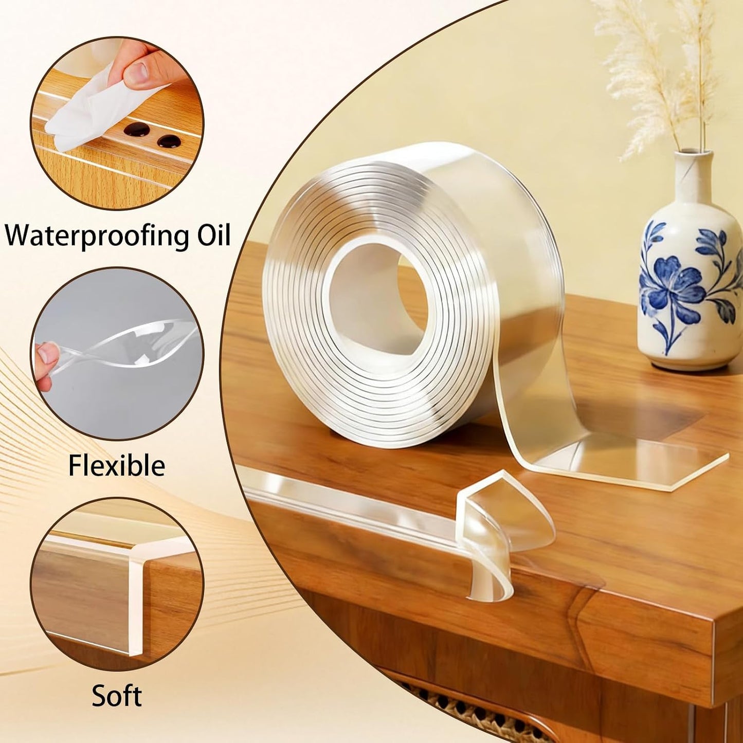 9.84FT Clear 20MM Edge Protector Strip | Self Adhesive, Sharp Edge Wrap Cover Tape, Soft Corner Protectors, Baby Proofing Corner Guards
