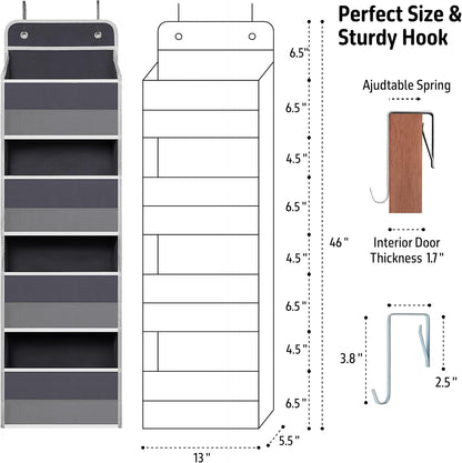 TYMENSH Black Over Door Organizer with 4 Large Clear Pockets, Compact Black Hanging Door Storage for Closet, Bathroom, Bedroom, Dorm, Nursery, Toys, Cosmetics, Baby Essentials