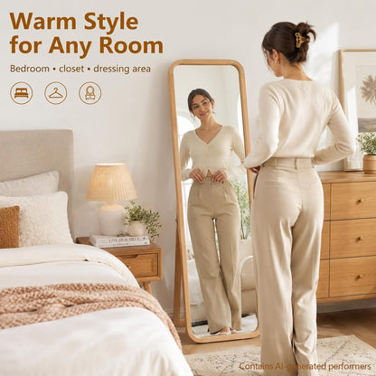 Anwick Full Length Floor Mirror Wood Frame Standing Mirror Walnut 63 in | Solid Wood Frame, Clear Float Glass, Adjustable Stand or Wall Mount, Rounded Walnut Finish for Bedroom or Dressing Room