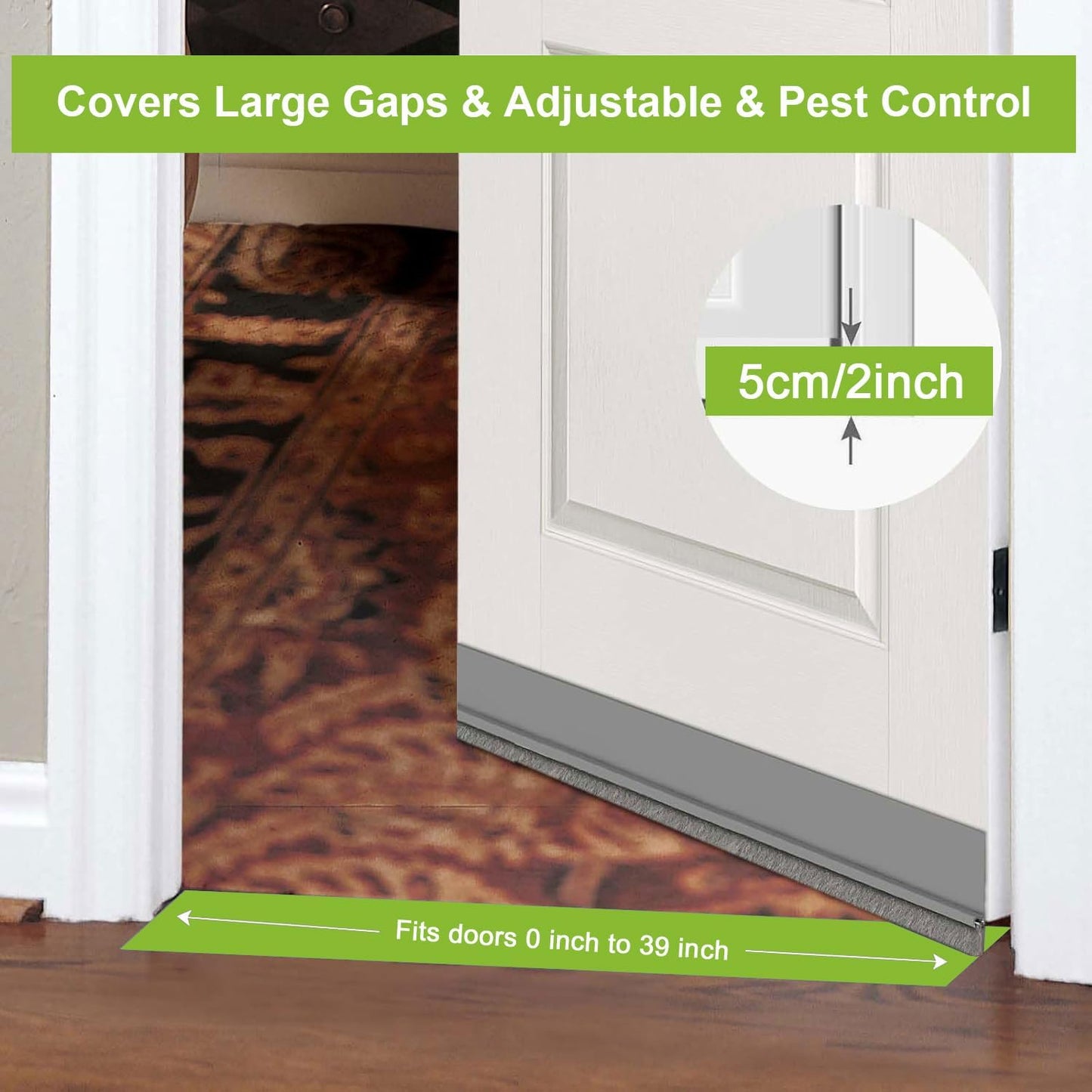 2 PCS Brush Door Sweep, Draft Stoppers for Bottom, Draft Stopper with Brush for Exterior Door, Bottom Seal Strip for Protection Against Bug, Dust, 2" W x 39" L, Black