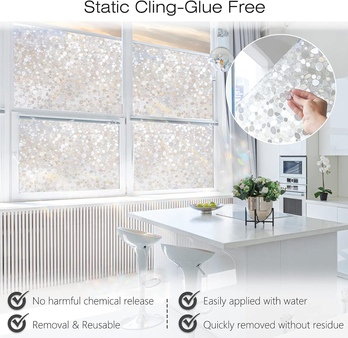 rabbitgoo Window Privacy Film, Frosted Glass Window Clings, Static Cling UV Heat Blocking Door Stickers for Home Bathroom, Removable Indoor Decal Coverings Day and Night, Pure, 17.5 x 78.7 Inches