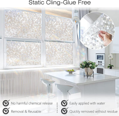 rabbitgoo Window Privacy Film, Frosted Glass Window Clings, Static Cling UV Heat Blocking Door Stickers for Home Bathroom, Removable Indoor Decal Coverings Day and Night, Pure, 17.5 x 78.7 Inches
