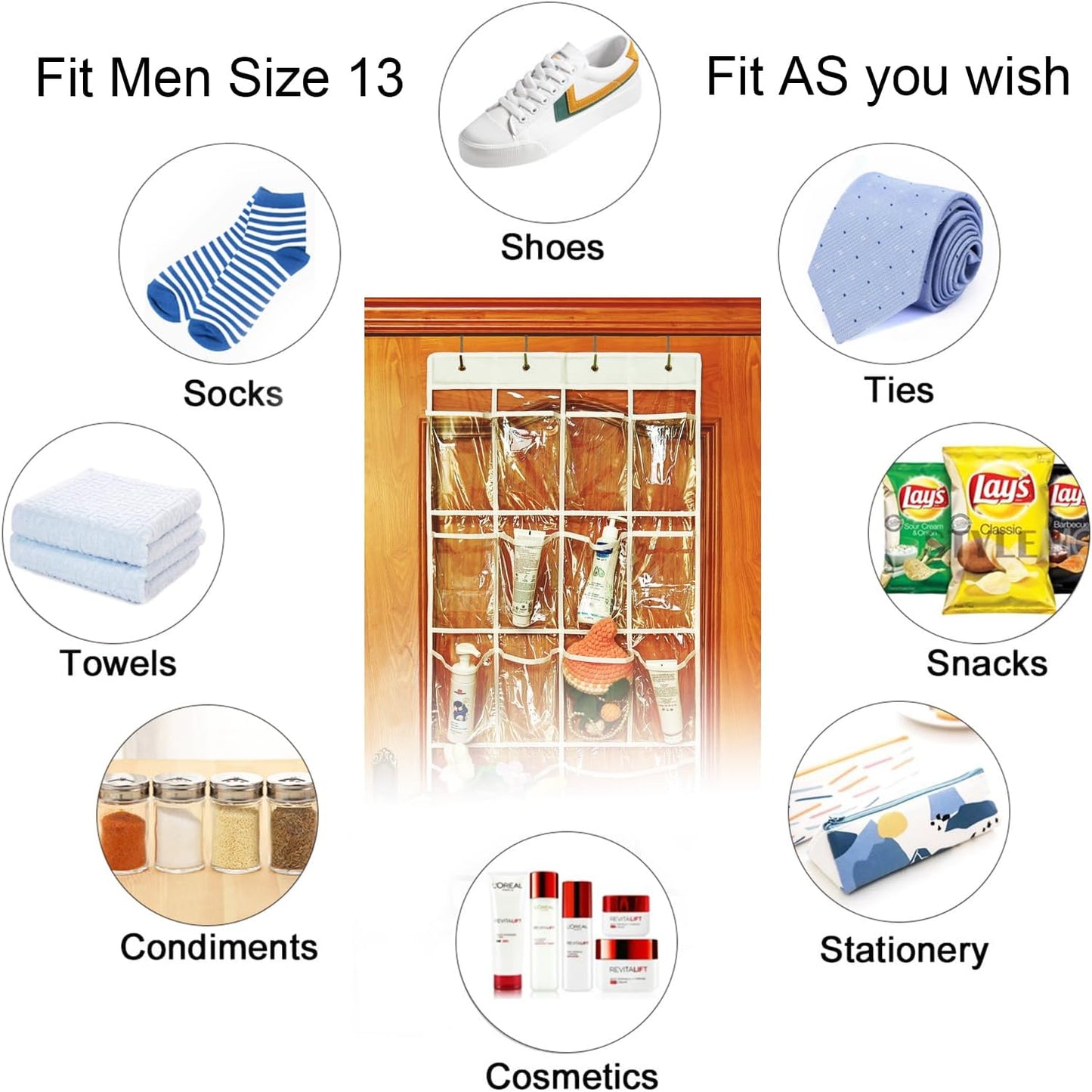 Extra Large Hanging Crystal Clear Over Door Shoe Organizers, Closet Shoe Organizer Shoe Rack Organizer Shoe Storage, 12+6Pockets, 4Hooks, white (59"x 21.6")