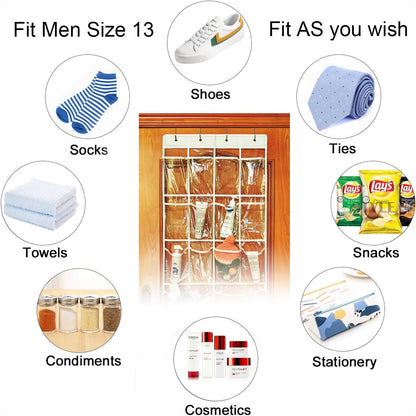 Extra Large Hanging Crystal Clear Over Door Shoe Organizers, Closet Shoe Organizer Shoe Rack Organizer Shoe Storage, 12+6Pockets, 4Hooks, white (59"x 21.6")
