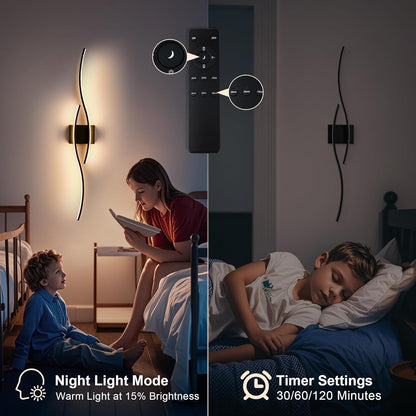 KARTOOSH Battery Operated Wall Sconces Set of Two with Remote Control, Dimmable/3 Colors/Night-Light/Timer/Memory, Gold Modern Wireless LED Sconce for Living Room, Hallway, Bedroom, 27.5 Inch (2 Pack)