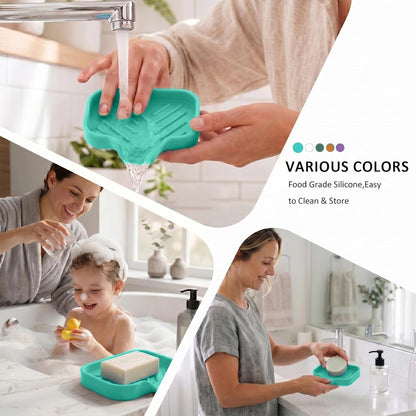 MicoYang Silicone Bathroom Soap Dishes with Drain Spout-Bathroom and Kitchen Sink Organizer,Sponge Holder,Dish Soap Tray,Perfect for Dispenser,Scrubber,Bottle,Cup on Sink or Counter-Coffee 4.9"×3.2"