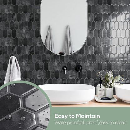 Vamos Tile Upgraded Thicker Design Peel and Stick Backsplash Tile, 10-Sheet Pure White with Gray Grout Long Hexagon Self Adhesive Wall Tiles Stick On Backsplash for Kitchen Bathroom RV Fireplace