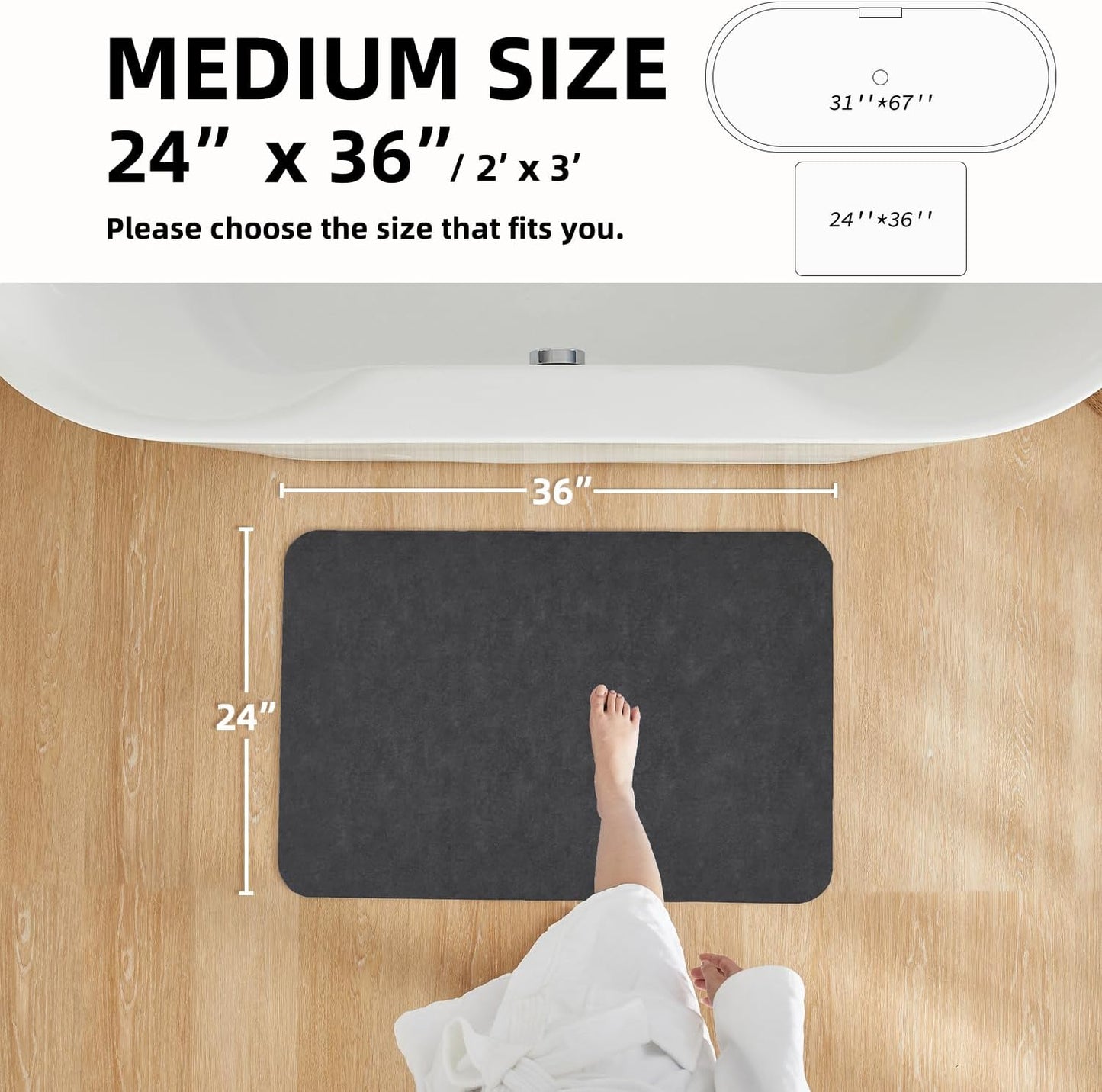 TYUU Bath Mat, Bathroom Rugs Non Slip Washable Thin Absorbent Quick Dry Bath Mat Fits Under Door Bathroom Floor Mat Perfect for Bath, Shower, or Sink 16"x24" Dark Grey