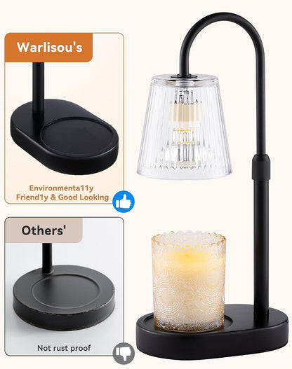 Adjustable Candle Warmer Lamp with Timer - Electric Light Wax Warming Dimmable Flameless Top Melter Heater Melting Heating Height Small Jar Candles Gifts Women Mom Birthday Home Desk Modern Decor