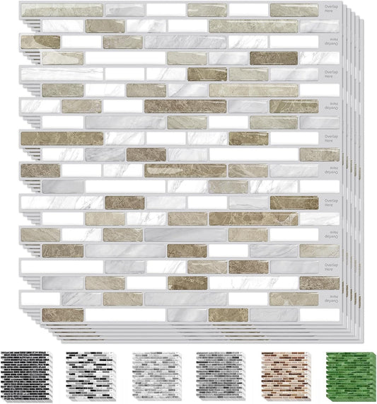 URCOLOR 10-Sheet Peel and Stick Backsplash Tile for Kitchen - 12”×12” Stick on Wall Tile for Bathroom, Black White Grey