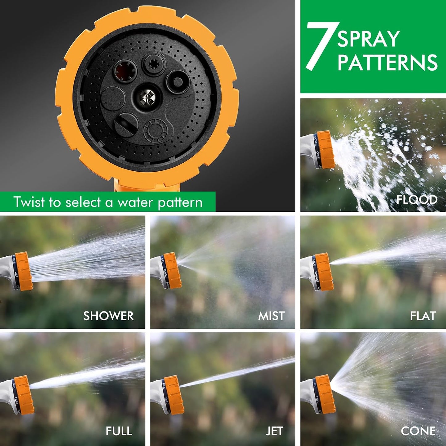 RESTMO Heavy Duty Hose Nozzle, Metal Garden Water Hose Sprayer with 7 Watering Patterns, Thumb Control, On Off Valve, High Pressure Nozzle Sprayer for Watering Plants, Car and Pet Washing, Bronze