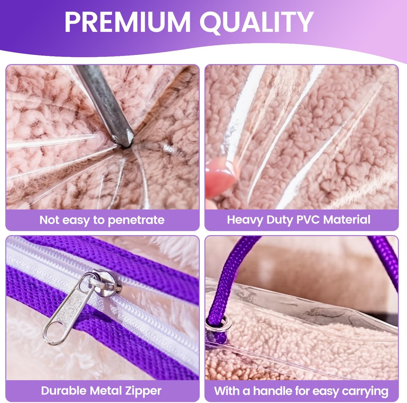 6 Pcs （16 * 12 * 4 Inch）Clear Zippered Storage Bags for Sweater Blanket Bed Sheet Storage, Plastic Storage Bags with Zipper for Closet Linen Sweater Blanket