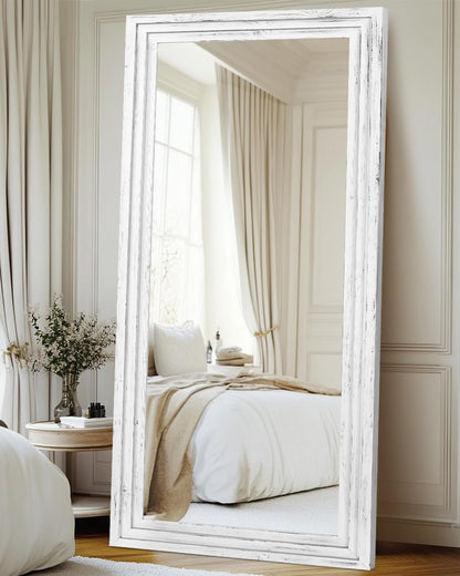 Full Length Mirror 65"x22" with Stand Solid Wood Frame Floor Large Mirror for Living Room, Bedroom Hanging Standing or Leaning Wall-Mounted, New Black