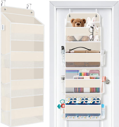 WISELIFE Over The Door Organizer Storage 4 Shelves Large Capacity Hanging Bedroom Storage Solution with 6 Side Pockets for Dorm Bathroom Pantry Nursery and Baby Essentials Holds up to 40 Lbs (Black)